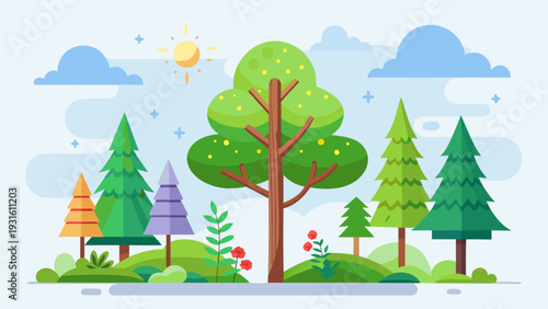 A serene park scene with people enjoying a sunny day near trees and a gazebo. isolated on white background, Vector