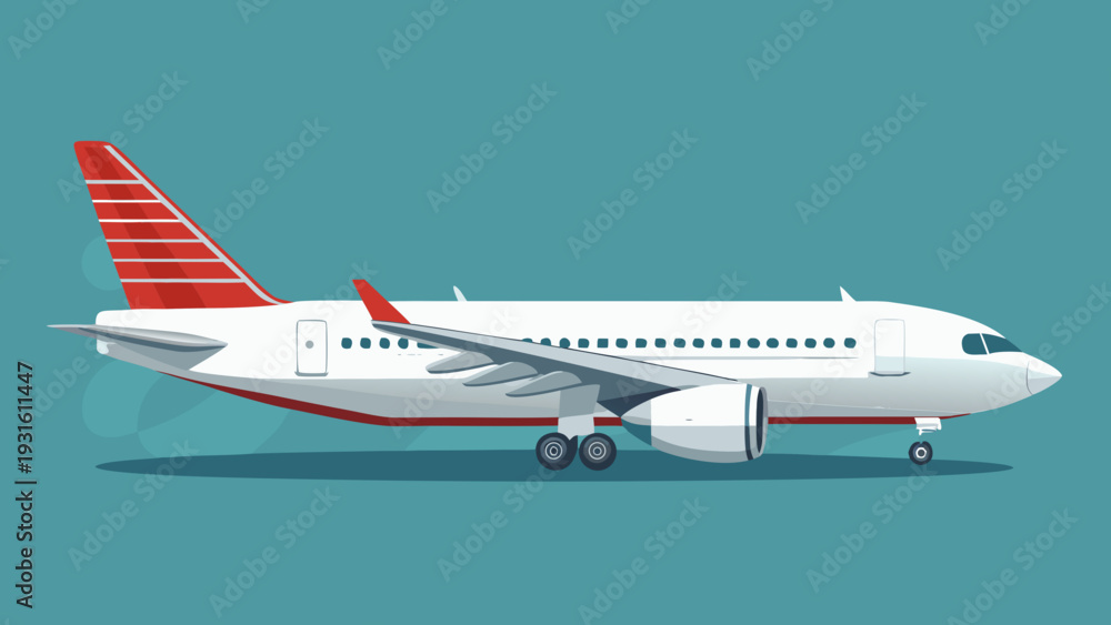 Obraz premium Commercial passenger jet in mid-flight against clear sky backdrop isolated on white background, Vector