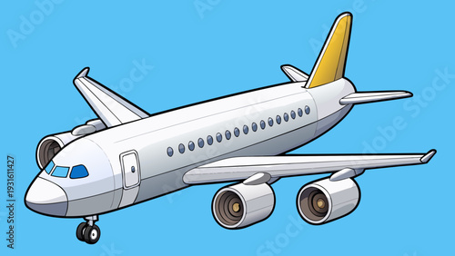 A commercial airplane in flight with a distinctive yellow tail design. isolated on white background, Vector