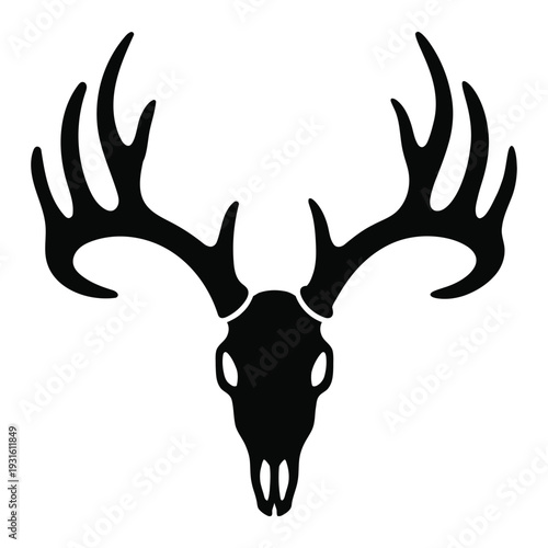 Deer Skull Silhouette with Antlers, suitable for logo and printable design