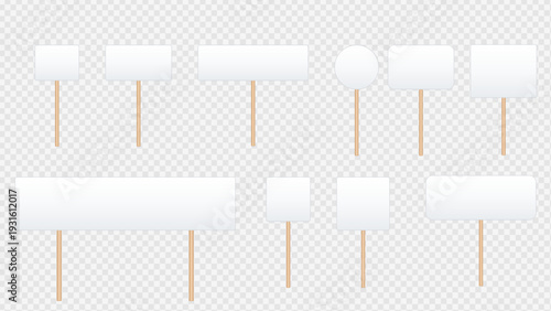 Blank White Signboard Set Isolated on Transparent Background