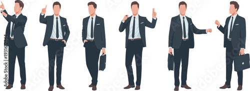 Businessmen collection set, professional corporate male characters in suits, successful executive men standing with briefcases