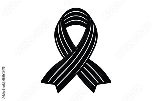 Black and white ribbon symbol representing awareness and support causes