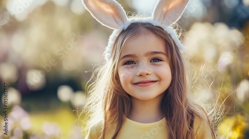 Girl With Bunny Ears Smiles in a Field of Flowers During Golden Hour