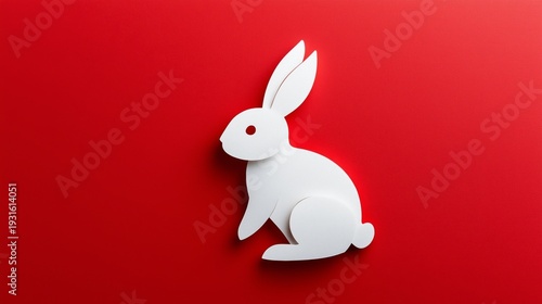 White Rabbit With Flowers on Red Background During Celebration Event
