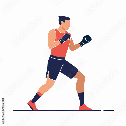 A male boxer in a ready fighting stance, a dynamic illustration representing fitness, strength, and sport training