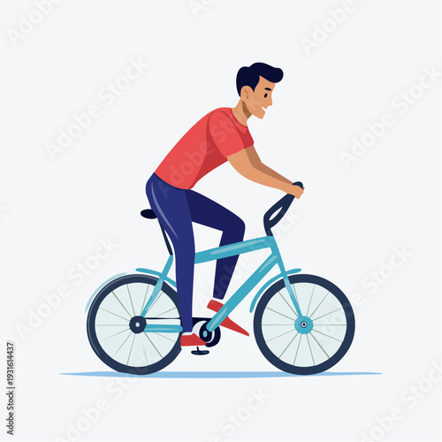 Happy man enjoying a ride on his blue bicycle, depicting leisure and a healthy active lifestyle choice
