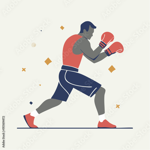 Boxing illustration of an athlete training in the ring with a dynamic stance