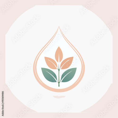 Organic botanical drop logo with stylized leaves and subtle color palette for wellness brands