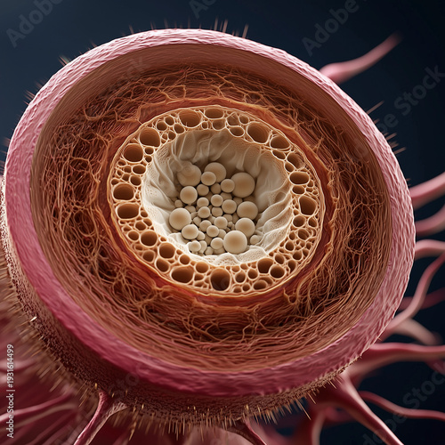 Hair Fiber Cross Section with Follicle Core, Scientific Beauty Concept