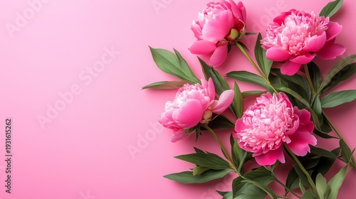 Bright Pink Peonies Arranged on a Pink Background in a Simple Design