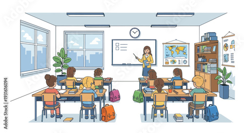 children sitting at desks in classroom