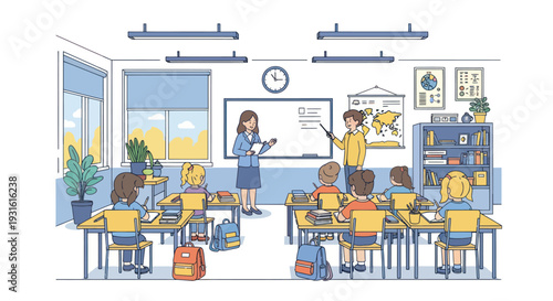 teacher and student in classroom with whiteboard