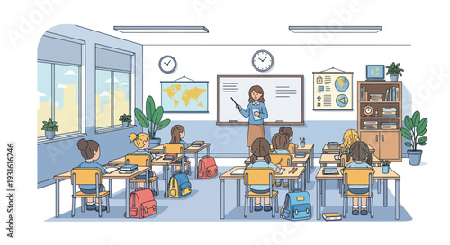 classroom scene with students and teacher