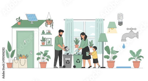 eco friendly family home with recycling and plants