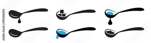 Spoon with coffee icon, teaspoon with liquid dripping cream or yogurt