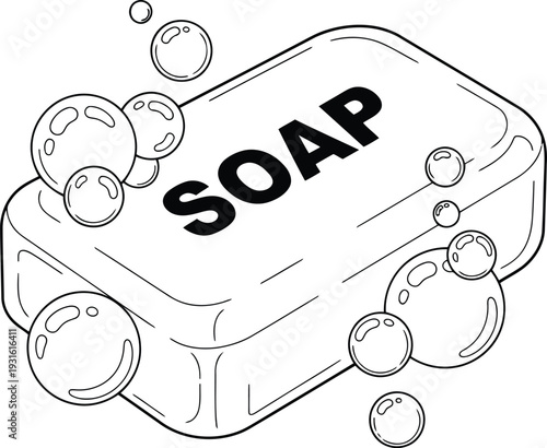 Coloring page of a soap bar with bubbles for kids