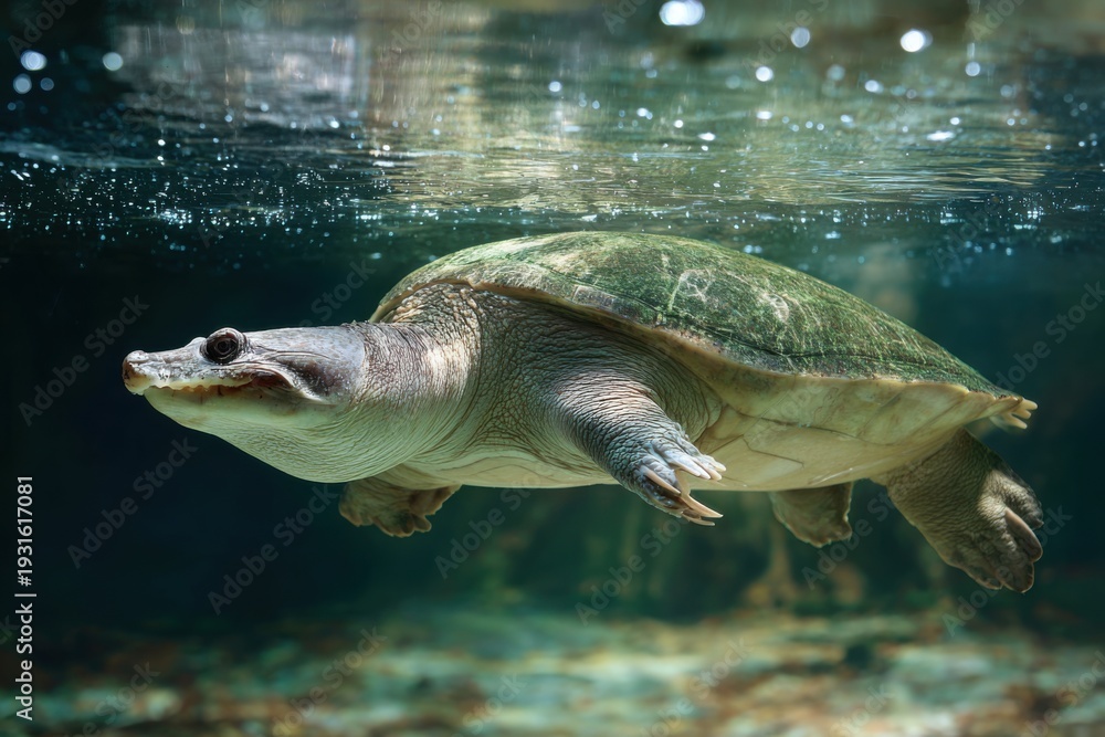Obraz premium Indian Softshell Turtle Swimming Underwater