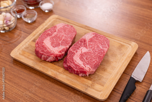 beef slices on the cutting board