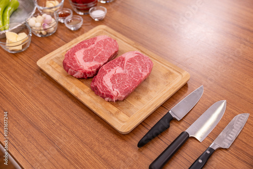 beef slices on the cutting board