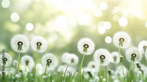 Dandelions Grow in a Field With Blurred Background and Sunlight Illuminating ...