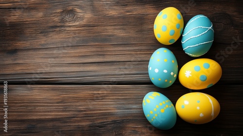 Colorful Decorated Eggs on Wooden Table for Spring Celebration and Holiday Fun