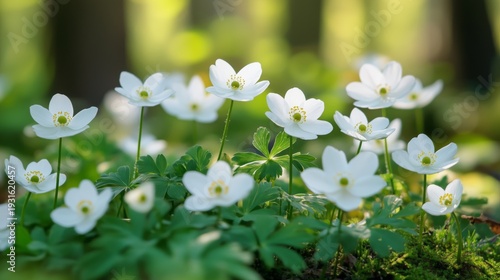 White Flowers Grow in a Forest With Green Plants During Springtime