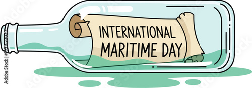 International Maritime Day message in a bottle illustration for global ocean awareness campaigns