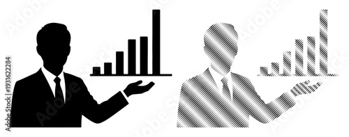 Businessman presenting a growing financial chart, symbolizing success and progress.