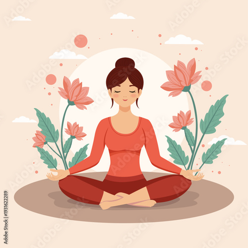 Illustration of a girl doing yoga	
