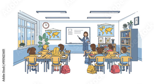 classroom with students and teacher