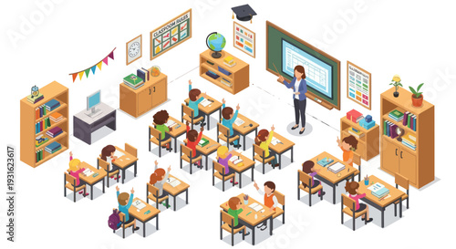 classroom scene with students and teacher