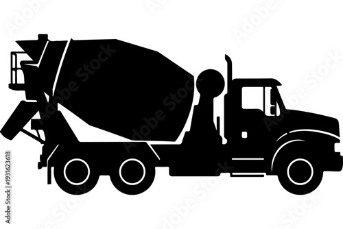 Black and White Concrete Mixer Truck Silhouette Vector