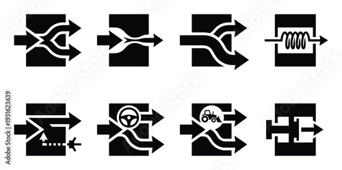 Abstract flow process icons vector set for systems and diagrams