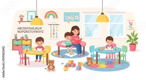 kids playing in a classroom with teacher