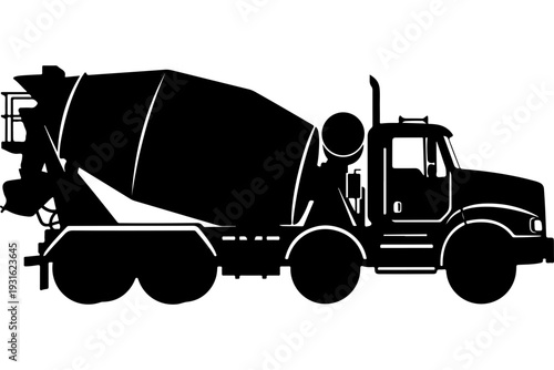 Black and White Concrete Mixer Truck Silhouette Vector