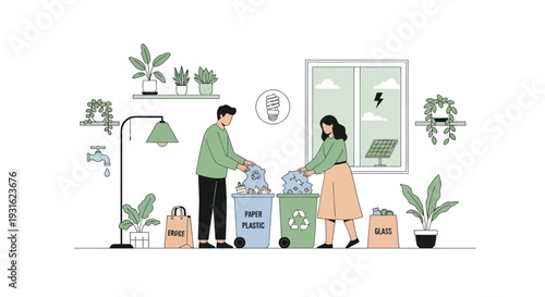 eco friendly couple sorting recyclables