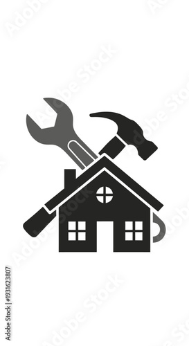 House Maintenance Tools Icon with Hammer and Wrench.