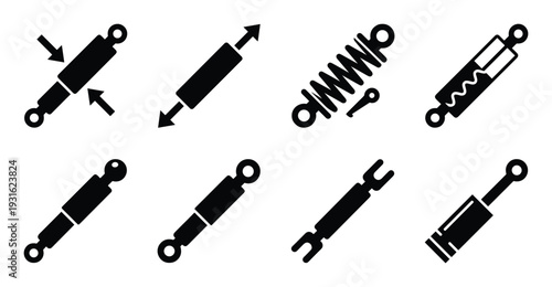 Automotive shock absorber and suspension system icons black vector set