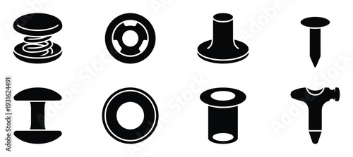 Different types of leather accessories and components including buttons, washers, eyelets, and rivets