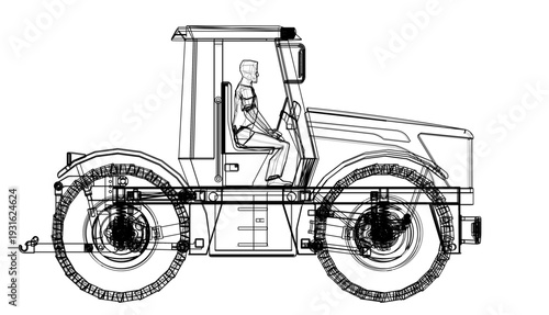 tractor graphic sketch 3d illustration 