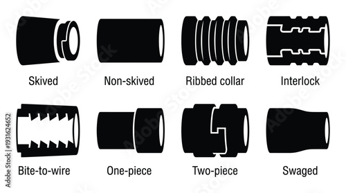 Hydraulic hose fitting types vector icons and elements