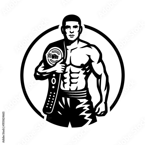 A boxer with a championship belt.