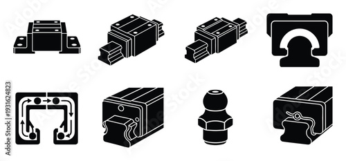 Linear guide rail systems with carriages and recirculating ball bearings for precision movement