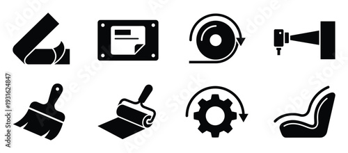 Manufacturing and surface preparation tool icon set for industry