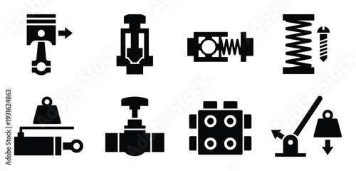 Mechanical components icons for hydraulics and engineering projects