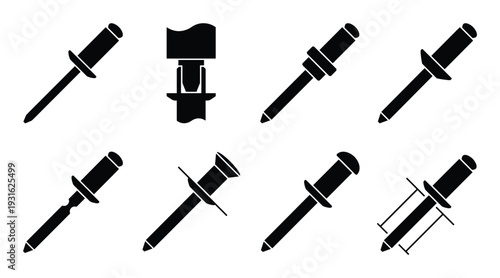 Set of rivet icons vector illustration different types of fastening hardware