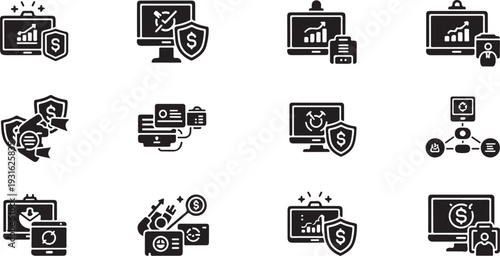 Financial security icons on white background for business concepts