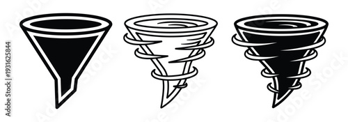 Tornado whirlwind and wind funnel icons set for weather design