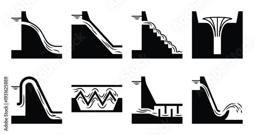 Water flow diagram vector illustration different types of dam spillway designs